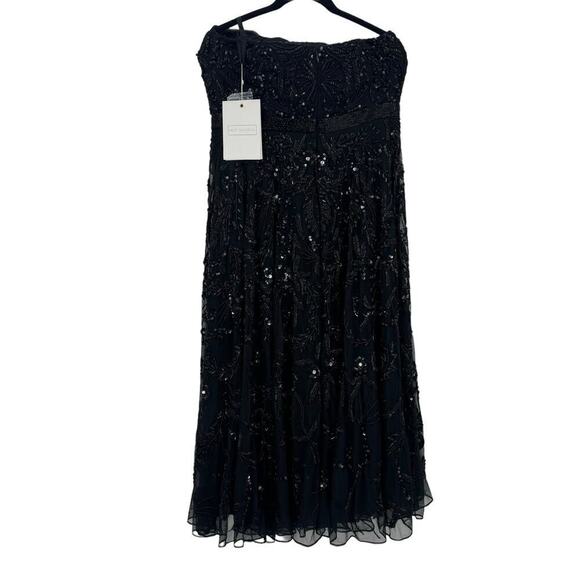 Mac Duggal Black Embellished Mesh Strapless Sequin Beaded Midi Dress Size 16 NWT - Picture 9 of 12